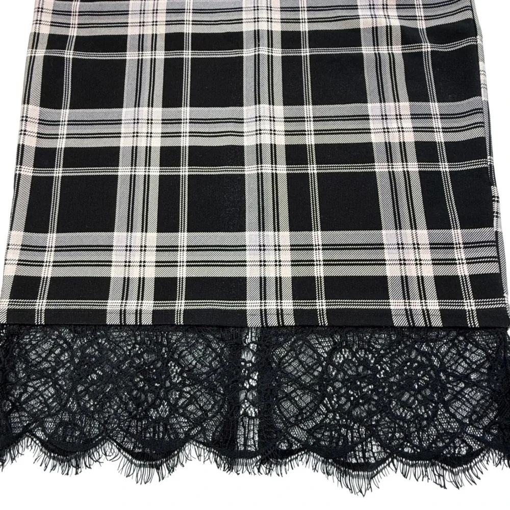 Torrid Ponte Knit Plaid Pencil Midi Skirt Lace Trim‎ Black Pink Womens 10